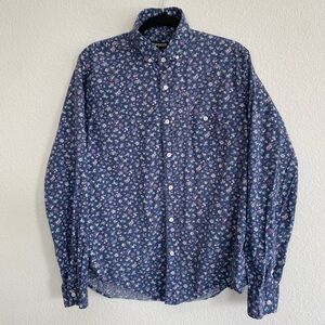 Express Blue Floral Long Sleeve Button Down Shirt 100% Cotton Casual Preppy Sz L